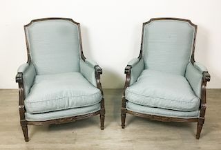 Pair French Provincial Style Upholstered Armchairs