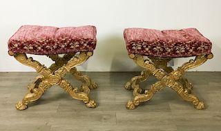 Pair French Gilt Stools