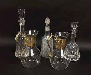3 Crystal Decanters & 2 Pitchers