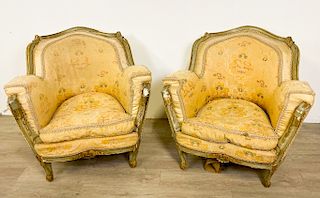 Pair Of French Louis XV Giltwood Armchairs