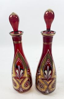 Pair of Bohemian Ruby Glass Decanters