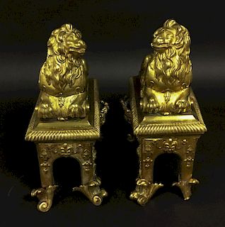 Pair of Brass Lion Form Decorative Items