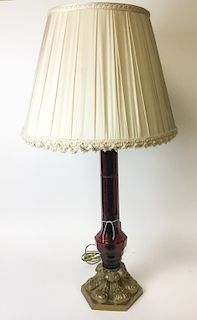 Cranberry Glass Lamp With Brass Mounts
