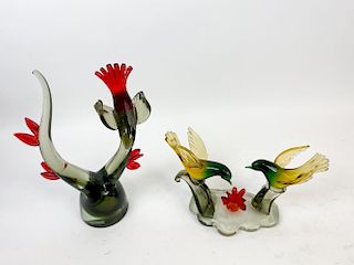 2 Murano Art Glass Bird Sculptures