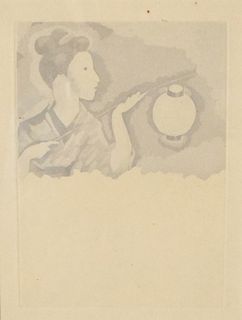 Foujita Print of Japanese Woman with Lantern