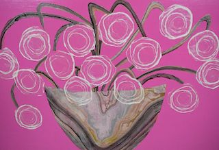 Folk Art Acrylic Painting by Judy Henn - Hot Pink