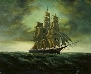 Signed Lou Gonera Nautical Oil on Canvas