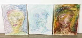 3 Unsigned Modern Portraits on Canvas