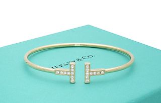 Tiffany and Co 18k Yellow Gold T Diamond Wire Bracelet