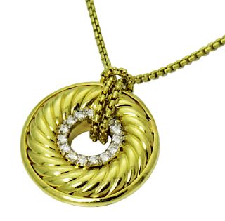 David Yurman 18K Gold Diamond Cable Circle Pendant