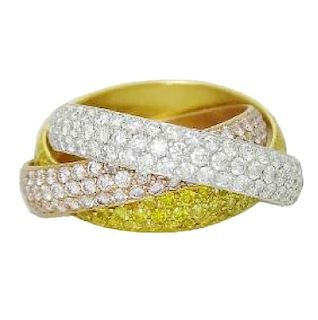 Cartier White Yellow Pink 18k Gold & Diamond Band Ring