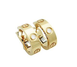 Cartier LOVE EARRINGS, 2 DIAMONDS 18K YELLOW GOLD