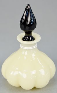 Steuben ivory glass perfume bottle, having black jade stopper (stopper as is). ht. 4 1/2 in.