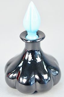 Steuben black Jade glass perfume bottle, with blue jade stoppers. ht. 4 1/2 in.