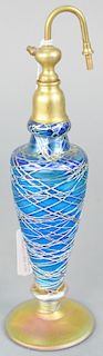 Durand Art Glass perfume bottle, blue threaded design with gold iridescent foot (missing atomizer). ht. 8 3/4 in.