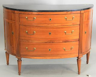 Louis XVI style half round commode, with black slate top. ht. 36 in., top: 22" x 51 1/2"