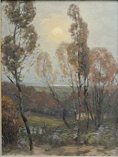 Joseph Archibald Browne (1863-1948), oil on artist board, early Autumn Canada, signed lower left and on back, titled on back. 17" x 13".
