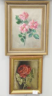 Two still life paintings, oil on board of fruit (12" x 9"), along with an oil on canvas of a flower, marked "C.E. Porter" lower right (8" x 6").