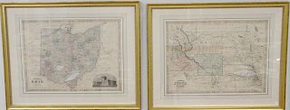 Group of nine Johnson's Maps, to include Indiana, North America, Ohio Missouri, Europe, Nebraska, Wisconsin, World, and Arkansas, sight size 17" x 23 