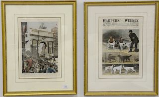 Ten piece lot to include six Harper's Weekly framed prints, along with lithographs of North West view of Baltimore, general post office in Washington,