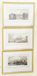 Group of six lithographs to include two "City of London" after Prior, "The Thames at Richmond" along with three European city views, sight size 9 1/4"