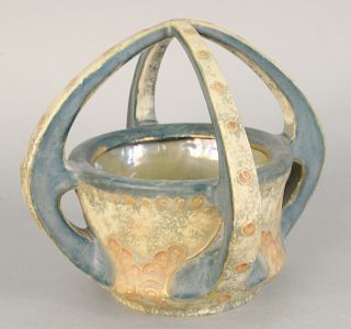Amphora porcelain basket marked Amphora Austria 3905. ht. 8 in, dia. 9 1/2 in.