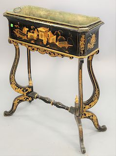 Chinoiserie decorated planter with metal insert. ht. 33 1/2 in., wd. 27 1/2 in., dp. 11 1/2 in..