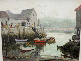 Paul Strisik (1918-1998), oil on canvas, Gloucester Dock, signed lower left Strisik 16" x 20".