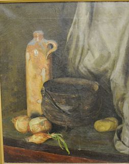 Still life with onions, unsigned, gallery label on back, 20" x 16".