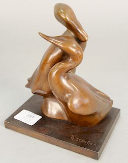 Bronze of two geese, signed "A. Scholter", ht. 7 1/2".