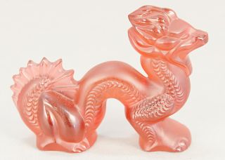 Red Lalique dragon. ht. 3 in., lg. 4 in.