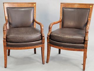 Pair of Continental style armchairs, with dolphin arms, Tomlinson Company, ht. 36 1/2 in., wd. 25 in.