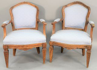 Pair of Louis XVI fauteuil, possibly made up of old elements, ht. 35 in, width 25 1/2 in.