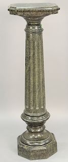 Green granite pedestal, having rectangular top on fluted standard set on octagon base, ht., 44 1/2 in., top 10 x 14 1/4 in.