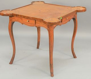 Louis XV style games table, having leather top over four drawers, probably 19th century, ht. 28 1/2 in., top 34 x 34 in.