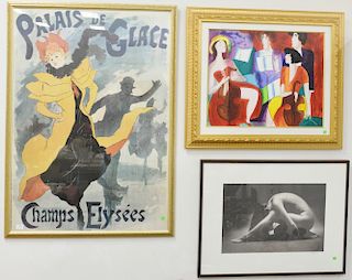 Three framed pieces, Harvey Edwards, lithograph, nude, pencil signed and numbered 34/300, sight size 15 1/2" x 23 1/2", Linda Le Kinff, serigraph, Mod
