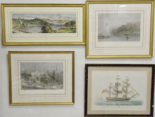 Eleven piece lot to include Angelo Giuliani ship lithograph "View Near Anthony's Nose", "City of New York" lithograph, two bird lithographs by Francis