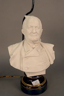 Sevres porcelain bust of a man, mounted on pedestal marked on side "A. Carrier Belleuse," now made into a lamp, not drilled. figure ht. 11 in.