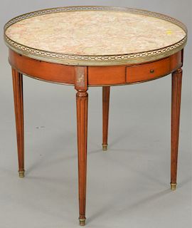 Louis XVI Style round marble top table, with brass gallery. ht. 28 in., dia. 29 1/2 in.