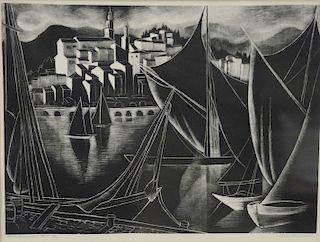 Vera Andrus (1896 - 1979), lithograph, "Mediterranean Port," pencil numbered and titled lower left "Ed/35," pencil signed lower right Vera Andrus. sig