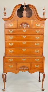 Custom mahogany bonnet top highboy, Queen Anne style in two parts, ht. 74 1/2 in., wd. 36 in.