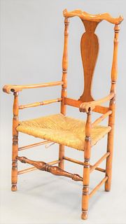 Queen Anne great chair with rush seat, 18th century, ht. 44 1/2 in., seat ht. 17 1/2 in.