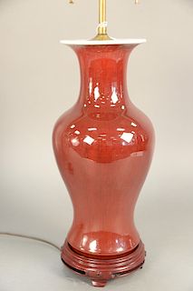 Oxblood (langyao) baluster vase/lamp, China, 19th/20th century, with cream glazed interior. vase height 16 inches