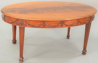 Margolis mahogany oval coffee table, with end drawers signed with paper label, height 18 in., top 26 x 40 in.
