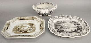 Three piece lo to include two large platters, Staffordshire 15 1/4" x 19 3/4", ironstone 16 1/4" x 19 3/4," along with a tureen (no cover).