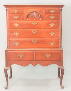 Margolis mahogany Queen Anne style flat top highboy, in two parts, ht. 55 3/4 in. 21 x 39 in.