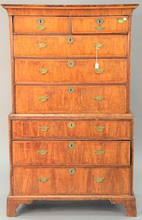 George III walnut chest on chest, in two parts all set on bracket feet, 18th century, ht. 65 1/4 in., wd. 36 3/4 in.