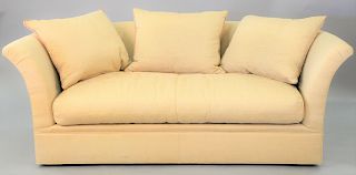 Swaim upholstered sofa, curved back with three pillows, ht. 33 in, wd. 89 in. 