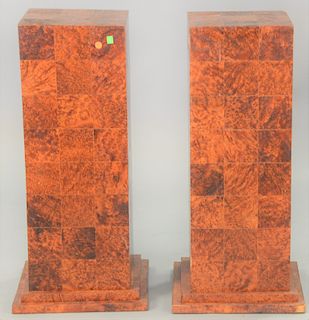 Pair of contemporary wooden pedestals, one corner as is.