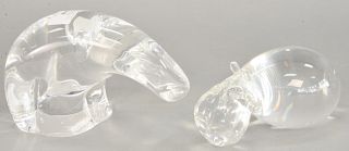 Two Piece Steuben Lot, to include polar bear figural crystal sculpture, signed Steuben. ht. 4 in., lg. 7 1/2 in, along with a Steuben hippopotamus cry